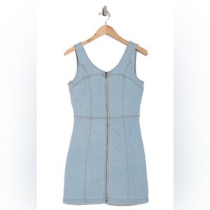 bebe Light Blue Denim Zip-Front Bodycon Dress